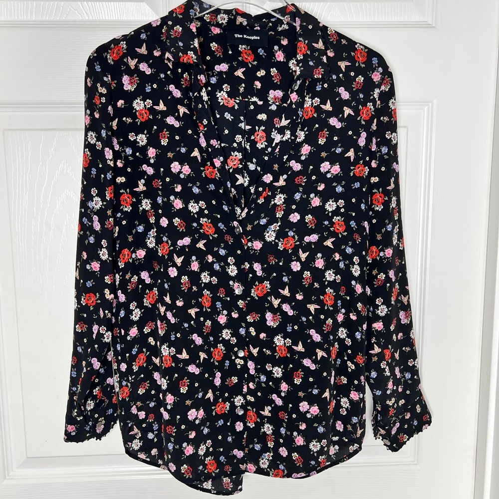 The Kooples 100% Silk Button Down Shirt Floral Print Top sz XXS - Picture 4 of 7